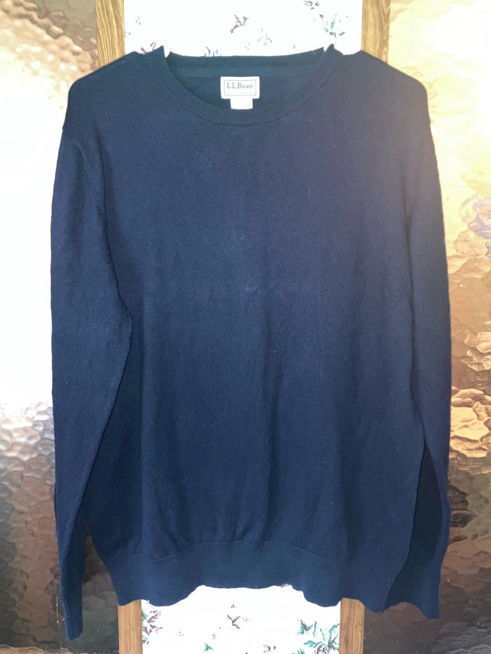 LL Bean Men's Blue Cotton Cashmere Crew Neck Sweater L-REG ItemID 274601
